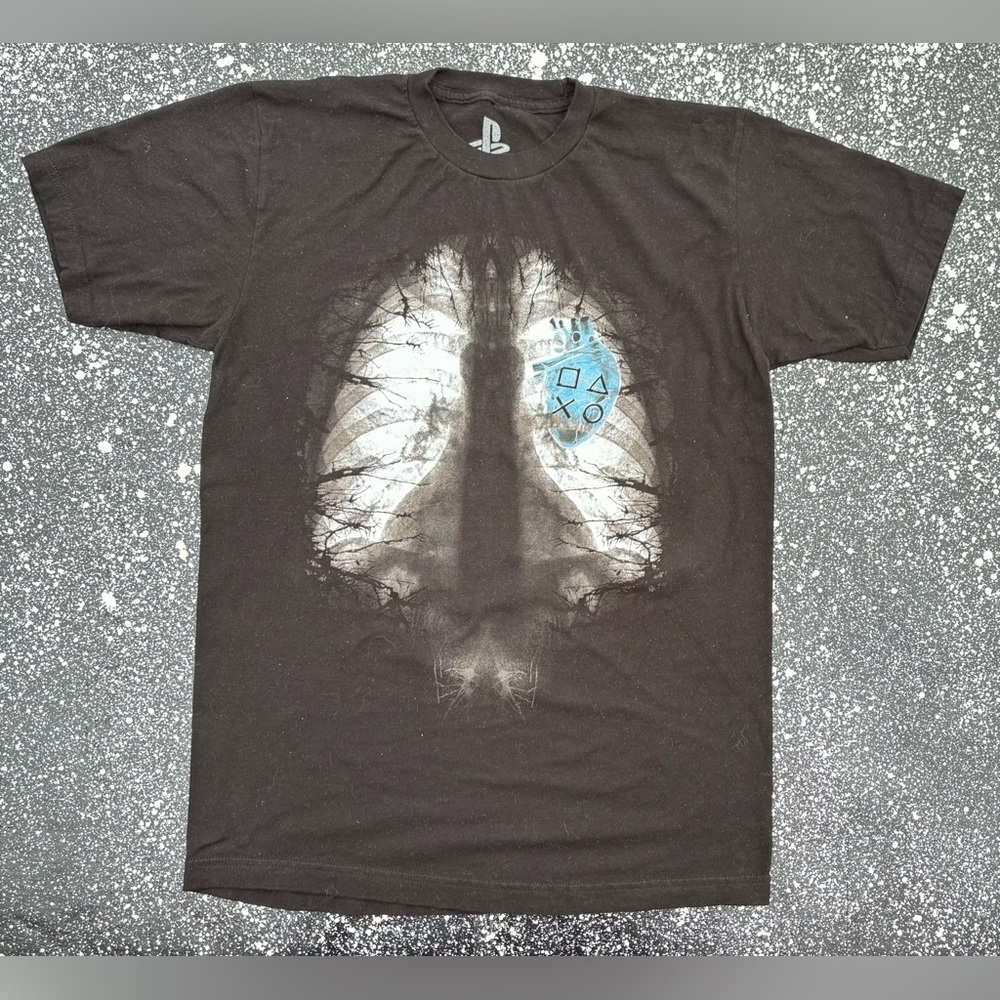 Sony Playstation Chest Lungs X-Ray Controller Heart Black Graphic Tee Size MD